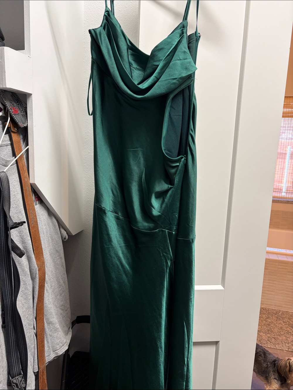 Emerald Green Satin Cowl Maxi Dress with Spaghetti Straps